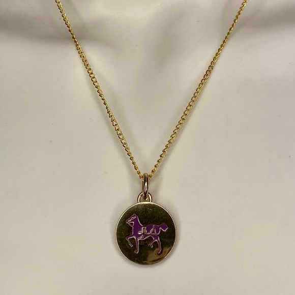 Coach Purple Enamel Horse .925 18k/SS Necklace